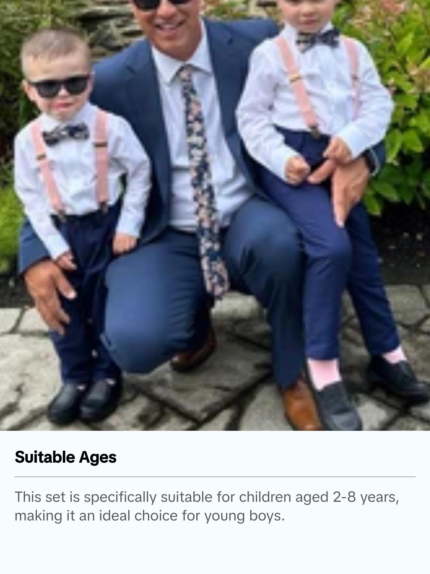 TIE MOOD Silver Cotton Kid's Pre-Tied Bow Tie & Light Blue Suspenders Set | Bow Tie & Suspender for Boys & Dad| Easter Outffit | Matching