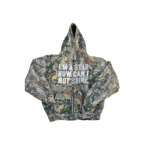 Fivestarss Rhinestone Camo Zip Up Jacket Camouflage
