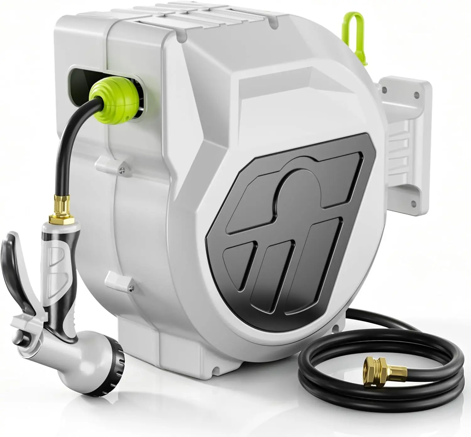 Retractable Hybrid Garden Hose Reel, Heavy-Duty Wall-Mounted Commercial-Grade Water Hose Reel with Ratchet Any-Length Lock, Slow Return System for Lawn, Outdoor Watering, Hybrid Hose, Ratchet Locks