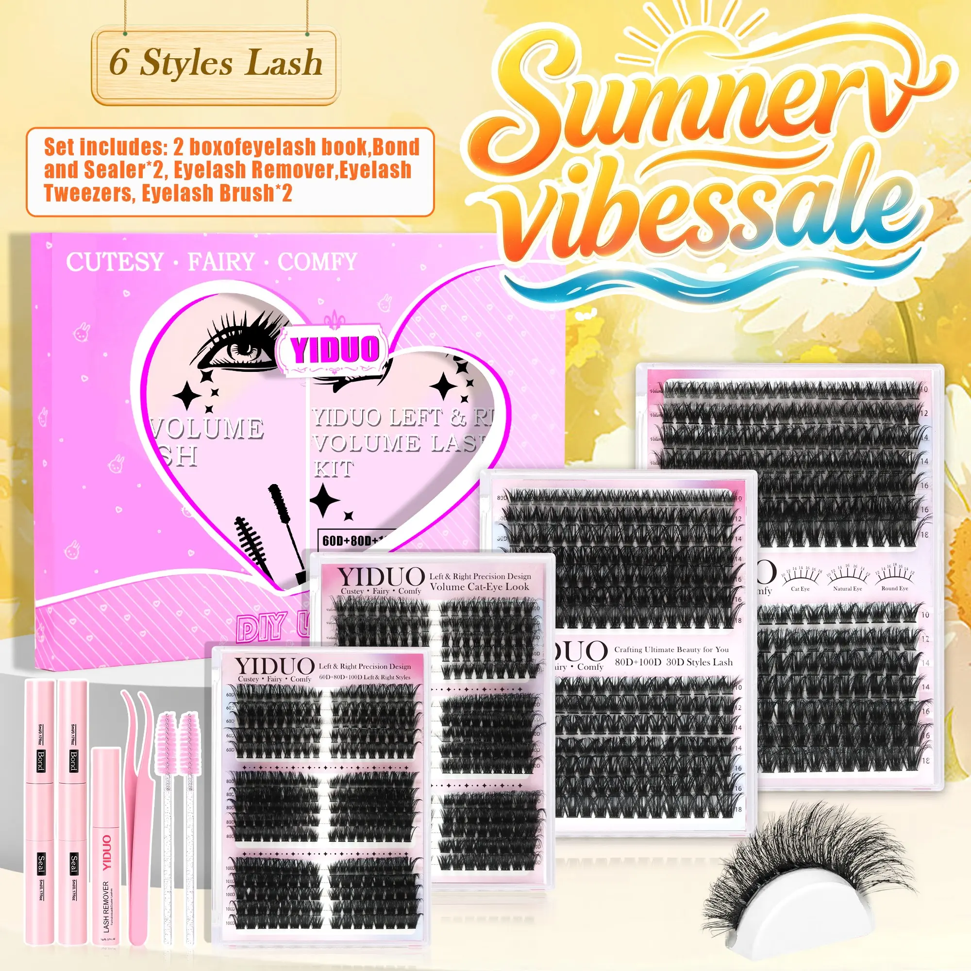 10 Styles Volume Cluster Lashes, Volumized Fake Eyelashes, 60D/80D 988 Pieces 18mm Synthetic Eyelash Extensions, D-Curl With 2 eyelash books, Lash Bond and Seal 2, Lash Remover, Lash Tweezers, Eyelash Brush, Eyelash Extension Glue