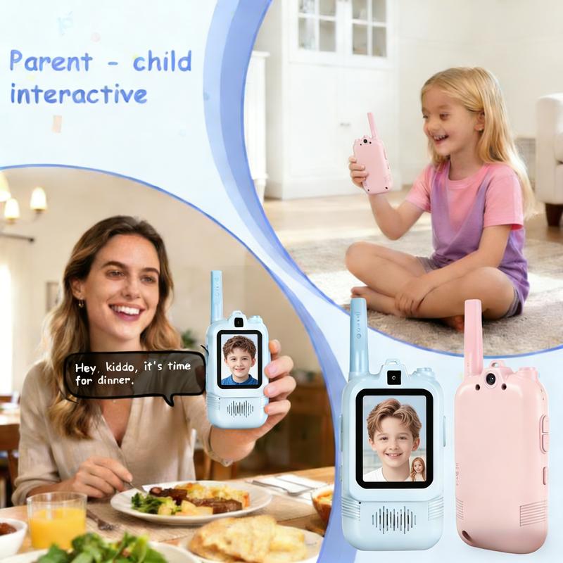 Video Walkie Talkies for Kids, Handheld 2 Pack Rechargeable Video Intercom Kids Walkies Talkies, Indoor Outdoor Toys for Family Games, Outside, Camping, Hiking for Boys Girls Ages 3-12 (Blue/Pink)