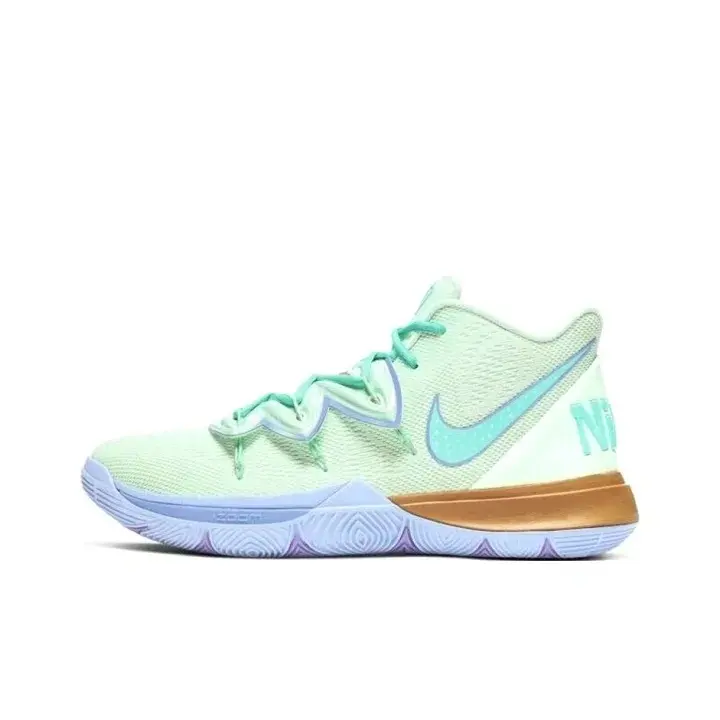 Classic Mid‑Top Performance Basketball Sneakers Mint‑Green Breathable Mesh Upper Shock‑Absorbing Midsole Purple Non‑Slip Rubber Outsole Tan Heel Trim Supportive Sports Footwear