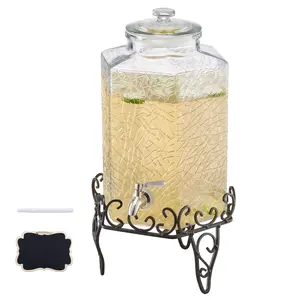 2.5 Gallon Glass Drink Dispenser With Stand For Parties And Events, Large Capacity Beverage Server With Spigot, Easy Pour, Leakproof And Dishwasher Safe, Ideal For Cold Water, Juices, Lemonade And Iced Tea