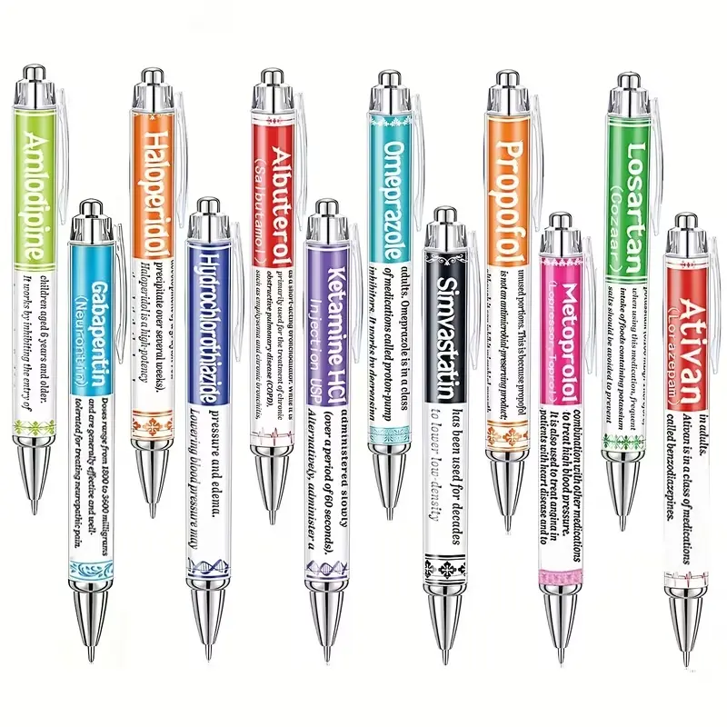 6/12pcs Pharmacy Pens Set of Pens Nurse Pharmacist Gift, Ballpoint Pen Gifts, Set with Pen, Fun Drug Retractable Ballpoint Pen, Nurse Week Bulk, Medical Pen Graduation Accessories, Writing Pen, Ballpen Set