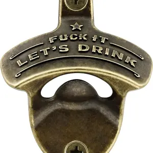 Funny Bottle Opener Wall Mounted Stainless Vintage Screw in Table Beer Cola Cap with "Let's Drink" Engraving