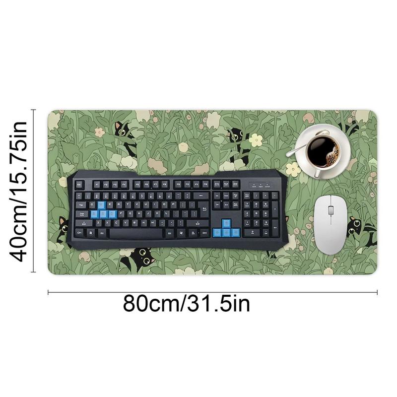 Cute Black Cat Green Mouse Pad Gaming Mousepad 31.5 x 11.8in Large Mouse Pad for Keyboard and Mouse with Anti-Slip Rubber Base, Keyboard Pad XL Mouse Mat for Home and Office
