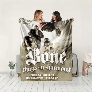 1 piece Bone Thugs-N-Harmony World Enemies Tour Poster themed flannel blanket - Modern design flannel blanket, suitable for sofas and beds, all-season use, super soft and comfortable, digital printing, 100% polyester material, machine washable