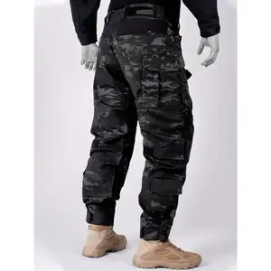 Men's Outdoor Tactical Pants (with Knee Pads) Camouflage Cargo Pants Waterproof Hiking Beltless