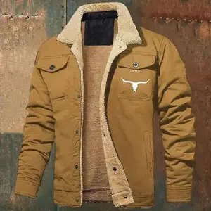 Men's Retro Western Jacket Warm Fleece Coat Work Cargo Trucker Jackets