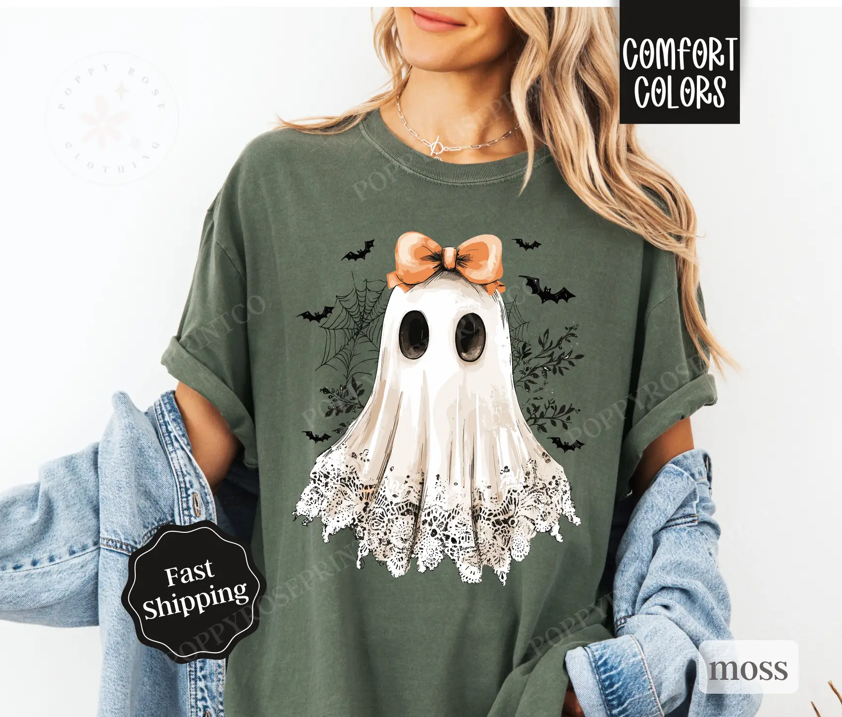 Lace Ghost Shirt Comfort Colors Halloween Tshirt, Women's Holiday Tee, October Vibes Shirt, Spooky Season Tee
