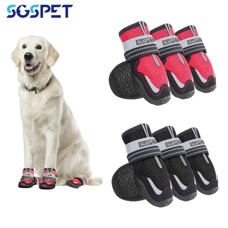 Mesh Fabric Dog Paw Protectors - Breathable Anti-Slip Pet Boots with Reflective Straps (Improves Nighttime Visibility), Pavement Heat/Winter Salt Guards, Easy On & Off, Extra Grip on Slippery Surfaces, Multi-Size for Small-Large Dogs (2XS(2.8), 2XL(3.9))
