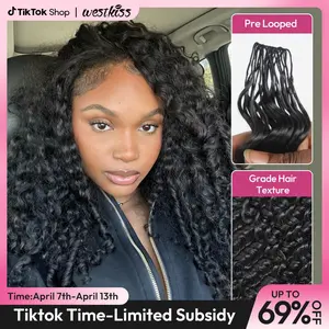 [NEW IN] West Kiss Burmese Curly Crochet Human Hair for Mircale Knots Boho Braids Knotless Pre-Separated 50g/Bundle Deep Wave Human Hair Extensions