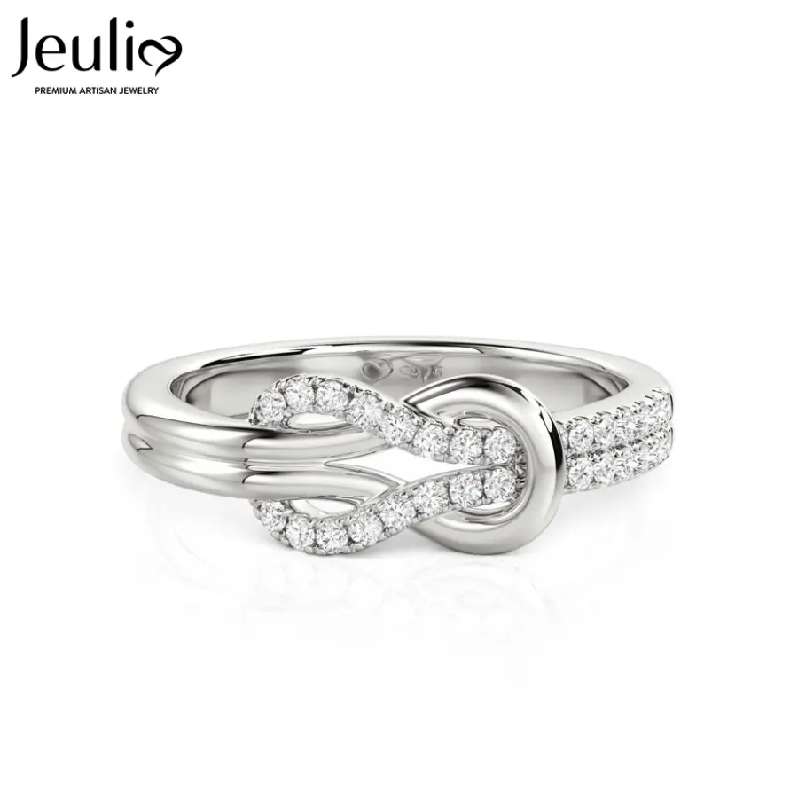 Jeulia Women's Classic 925 Sterling Silver Knot Band Ring - Round 30-Stone Geometric Fashion Promise Ring, Elegant Marriage Unique Jewelry Gift for Her, Band Rings