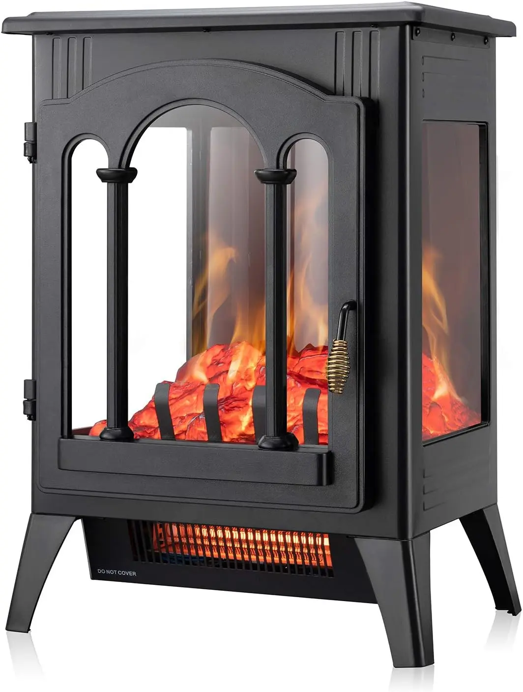 XBEAUTY 16-in Freestanding Electric Fireplace Stove Heater - Retro Look, Bright Realistic Flame, Infrared Heating, Efficient Heat Output, Thermostat, Safer Heating, Overheating Safety System, 1000W/1500W Portable Indoor Heater for Family, Desk