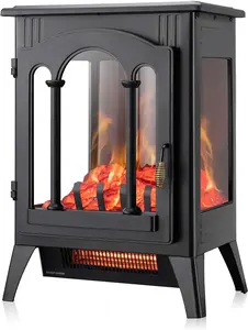 Xbeauty Electric Fireplace Stove, Freestanding Fireplace Heater with Realistic Flame, Indoor Electric Stove Heater, Portable, Infrared, Thermostat, Overheating Safety System, 1000W/1500W(16 Inch)