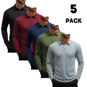 Men’s 5-Pack Premium Slim Fit Polo Shirts – Stretch quick-dry fabric, classic long-sleeve design, versatile for business casual and everyday wear