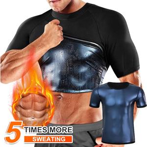 CATTIBOR 1/2 Pack Men's Sweat Sauna Vest Short Sleeve Shapwear,Men Breathable Vest Tank Top,Fitness Workout Sports Vest Excerise Waist Trainer Sleeveless Shirt,GYM Wear,Workout Clothing