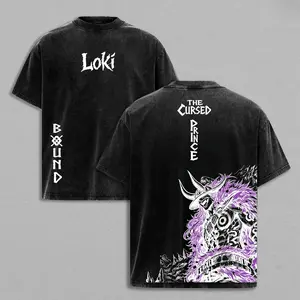 Loki Washed Tee – Vintage Anime Graphic T-Shirt, One Piece Elbaf Giant Prince Manga Print, Double-Sided Design, Menswear Unisex Oversized Streetwear, Heavy Cotton Casual Top for Anime Fans, Trendy Fashion Accessory