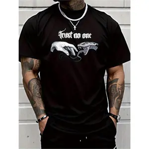 1x Men's Casual T-Shirt with Snake Print and "Trust No One" Graphic Print - 100% Cotton Crew Neck Short Sleeves Regular Fit 180gsm - Perfect for Valentine's Day, Christmas, Father's Day Gift, Streetwear, All Seasons Weekend Wear Tops T-Shirts Shirts