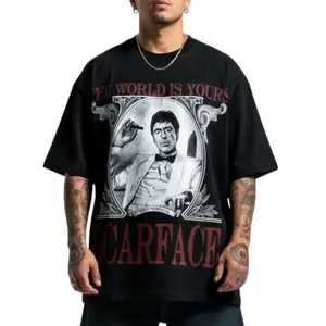 Graphic T-shirt✨ Scarface Menswear T-Shirt – Short Sleeve Round Neck Cotton Tee, Casual Classic Summer Top, Medium Length, Unisex Oversized Streetwear, Movie Fan Gift, High-Quality Fabric