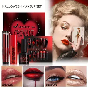 Gothic Makeup Set High Pigment Lipstick Long Lasting Glitter Eyeshadow Dark Aestheic Press On Nails Waterproof SweatProof Cosmetic Suitable Holiday Gifts