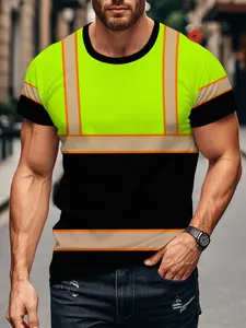 Fluro Patchwork T-Shirt, High Visibility Reflective Stripe, Round Neck Short Sleeve, Casual Fitted Design, Perfect Daily Wear Gift Choice