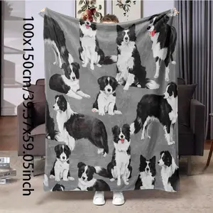 Border Collie Pattern Blanket, Soft Comfortable Throw Blanket, Cool Bedroom Bedding Blankets, Warm Napping Blanket for Home Office Travel, Animal Blankets