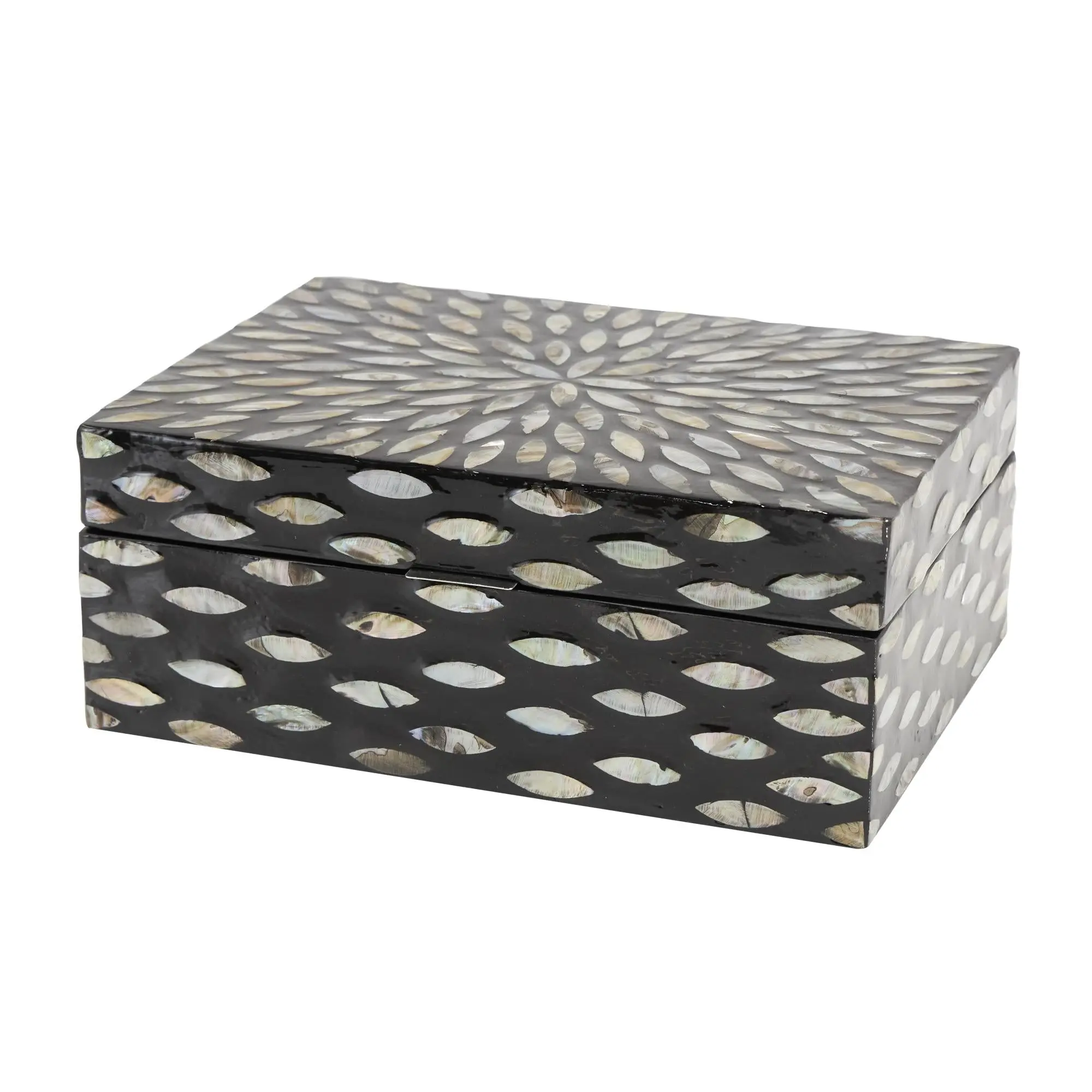 Set of 2 Fish Mother of Pearl Shell Decorative Box with Beige Accents Set of 2 12", 8"W