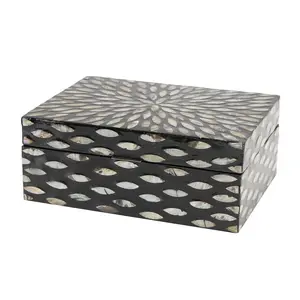 Set of 2 Fish Mother of Pearl Shell Decorative Box with Beige Accents Set of 2 12", 8"W