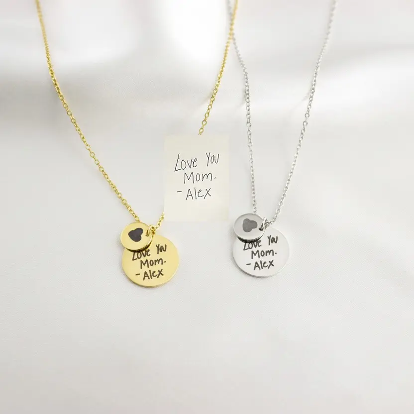 Engraved Handwriting Necklace • Custom Signature Pendant • Handwritten Message Jewelry • Timeless Keepsake Gift