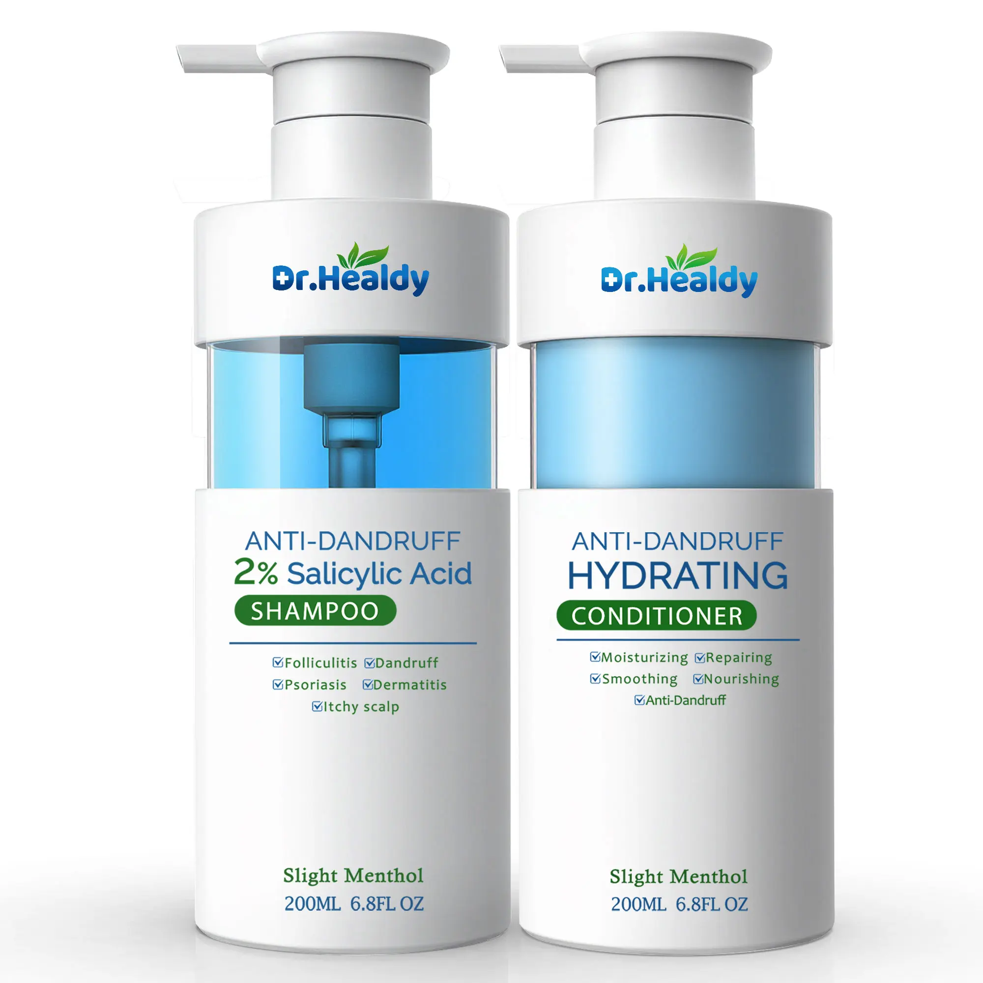 Dr.Healdy Anti-Dandruff Shampoo and conditioner set-2% Salicylic Acid,Stop Flaky and Itchy Scalp – Sulfate Paraben Free, Intense Care for Women and Me 13.6 FL Oz (Pack of 2)