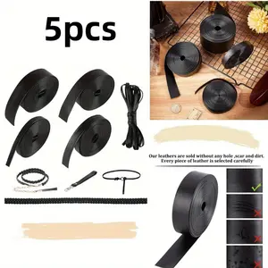 5 Pack PU Faux Leather Strips, Fold Over Leather Strap Roll Double Sided Faux Supplies for DIY Craft Projects, Black