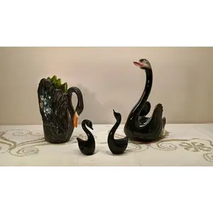 Vintage Ceramic Black Swan Planters Maddux - Royal Copley - (Set Of 4 Pieces)