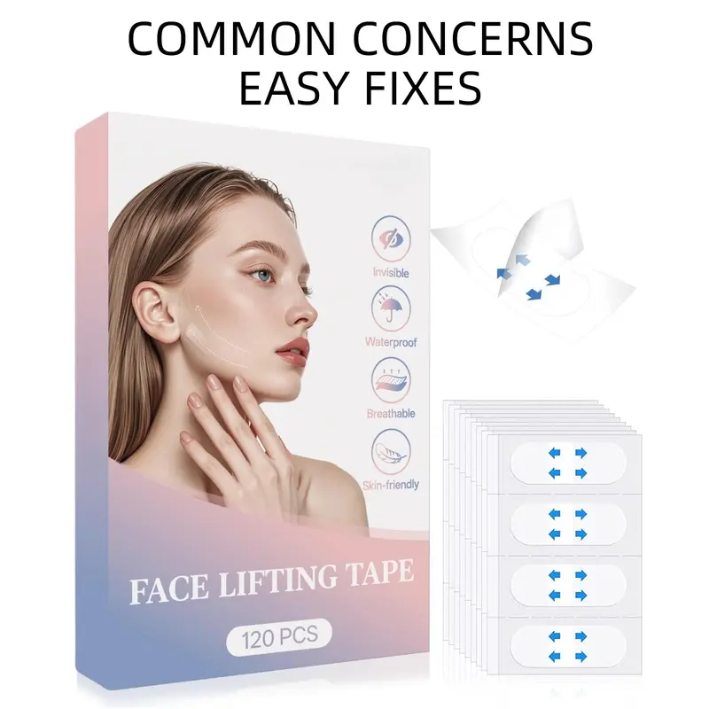 Face Lifting Tape - 120 PCS Ultra-thin Invisible Jawline Shaper Facial Patches, Breathable Waterproof Unscented Daily Gentle Selfcare Stickers for Normal Skin Jowl & Neck, Makeup-Friendly Matte Finish, Peel-Off Oil-Free Cleansing Required, Skincare Tool