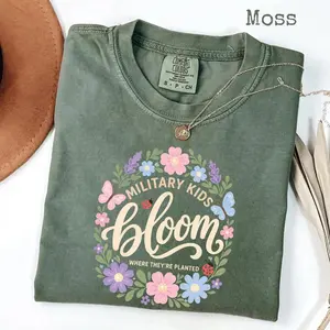 Military Kids Bloom Where They’re Planted Comfort Colors T-Shirt, Purple Floral Military Child Pride Tee, Military Kids Bloom Shirt