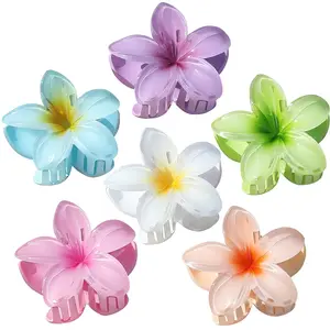 6 Pack Hawaiian Flower Hair Claw Clips Plumeria Claw Clips for Thin and Thick Hair Beach Tropical Hair Accessories for Girls