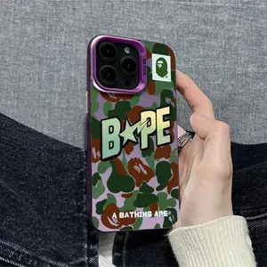 HipHop Ape man Camouflage phone Case For iPhone 16 15 PRO MAX 14 13 12 11 Pro Y2K Colour Protective Case and Screen Protectorv