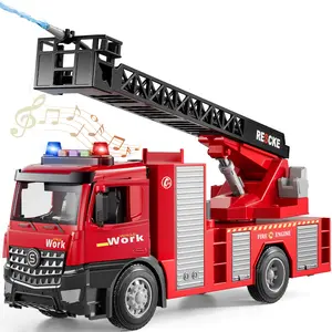 Water Spray Fire Truck Toy with Sounds and Light, Push and Play Fire Truck, Birthday Easter Christmas Gifts