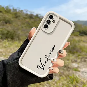 Phone case: Custom DIY Personalized Phone Case Compatible with Samsung Galaxy S25 S24 S23 S22 Ultra Plus S20 FE A56 A55 A54 A53 A52 A35 A34 A15 A14 A13 4G 5G, Fashion Solid Color Soft TPU with Handwritten Name, Couple Name Customization