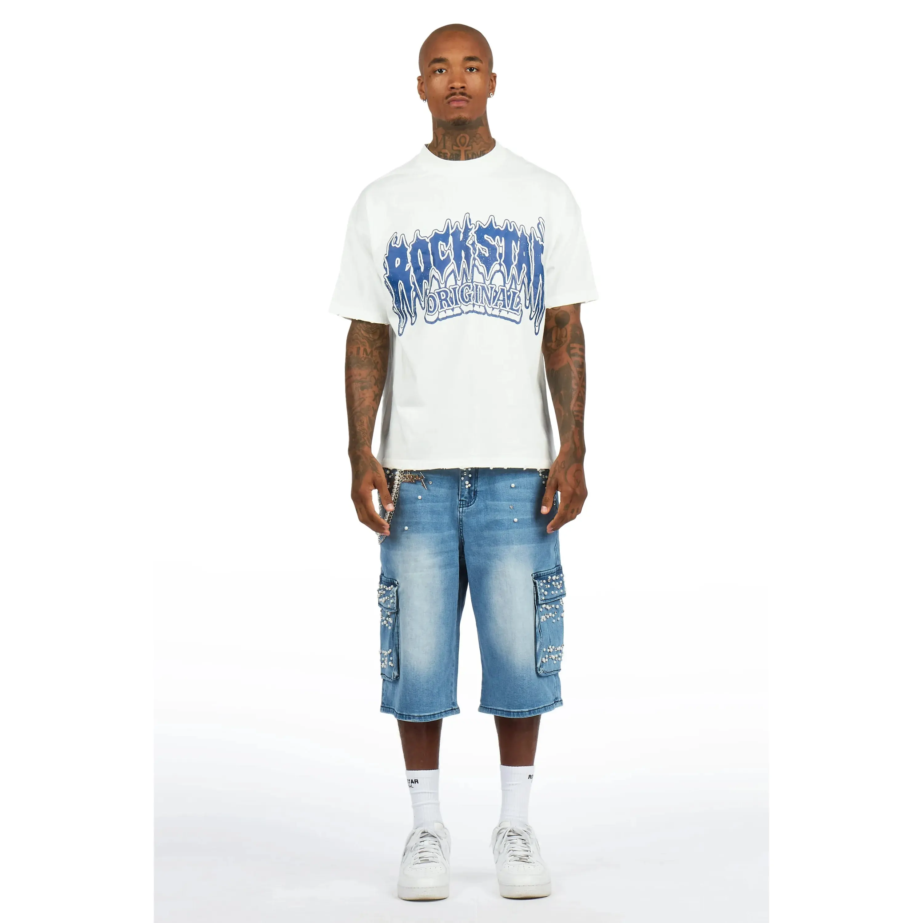 Teo Blue Rhinestone T-Shirt Denim Jort Set
