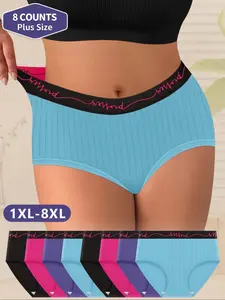【Plus Size】 Letter Tape Briefs, Soft Comfy Breathable Panty for Daily Wear, Women's Underwear for All Seasons