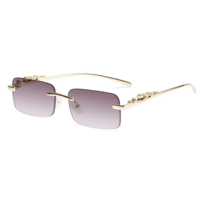 Rimless Gold Leopard Wire Frame Sunglasses - Silver Lenses, Lightweight, Metal, Everyday, Minimalist