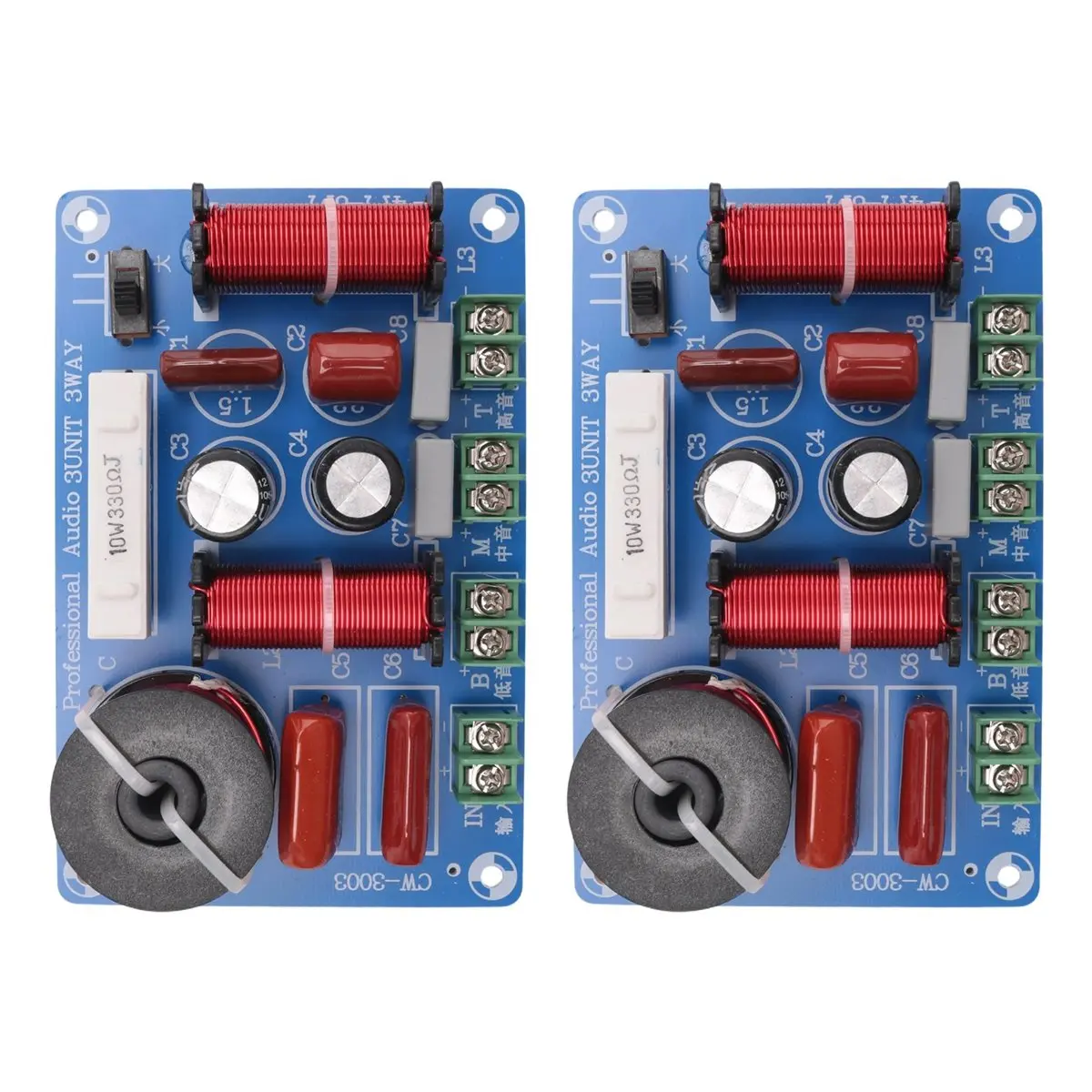 2PCS 3-Way 250W 850/5200Hz Frequency Divider DIY Speaker Filter Circuit Treble Medium Bass Hifi Stereo Audio Crossover