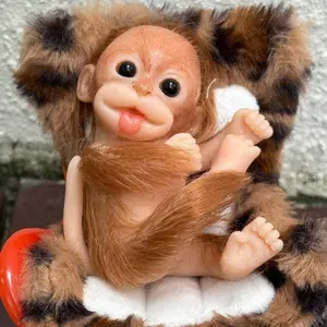 5 inches/12 cm silicone monkey doll, soft body, lifelike reborn artist doll, hand-painted, realistic resurrection monkey doll for collecting, holidays, birthdays, Halloween—perfect Christmas gift for children aged 3 and up