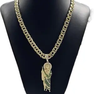 10mm chino link chain with green stone san Judas