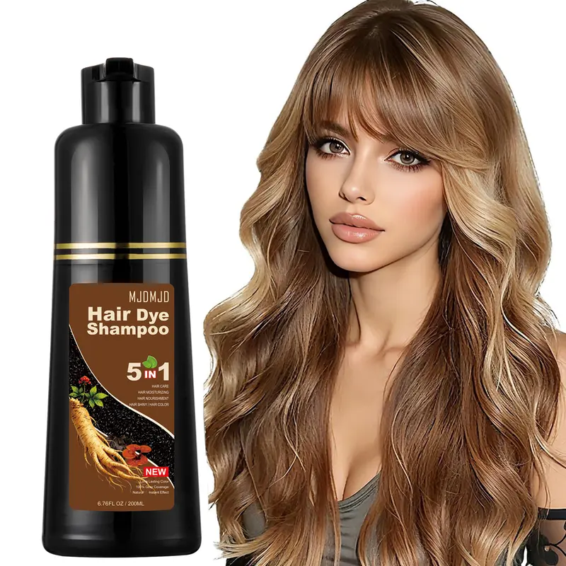 MJDMJD 200ml Unisex 5-in-1 Blonde Brown Hair Dye Shampoo, Natural Plant-Based Herbal Formula, 10-15 Mins Quick Gray Coverage, 3-4 Weeks Long-Lasting, Vegan Ammonia-Free, Beard Dye Compatible, Haircare for Hair Dyeing