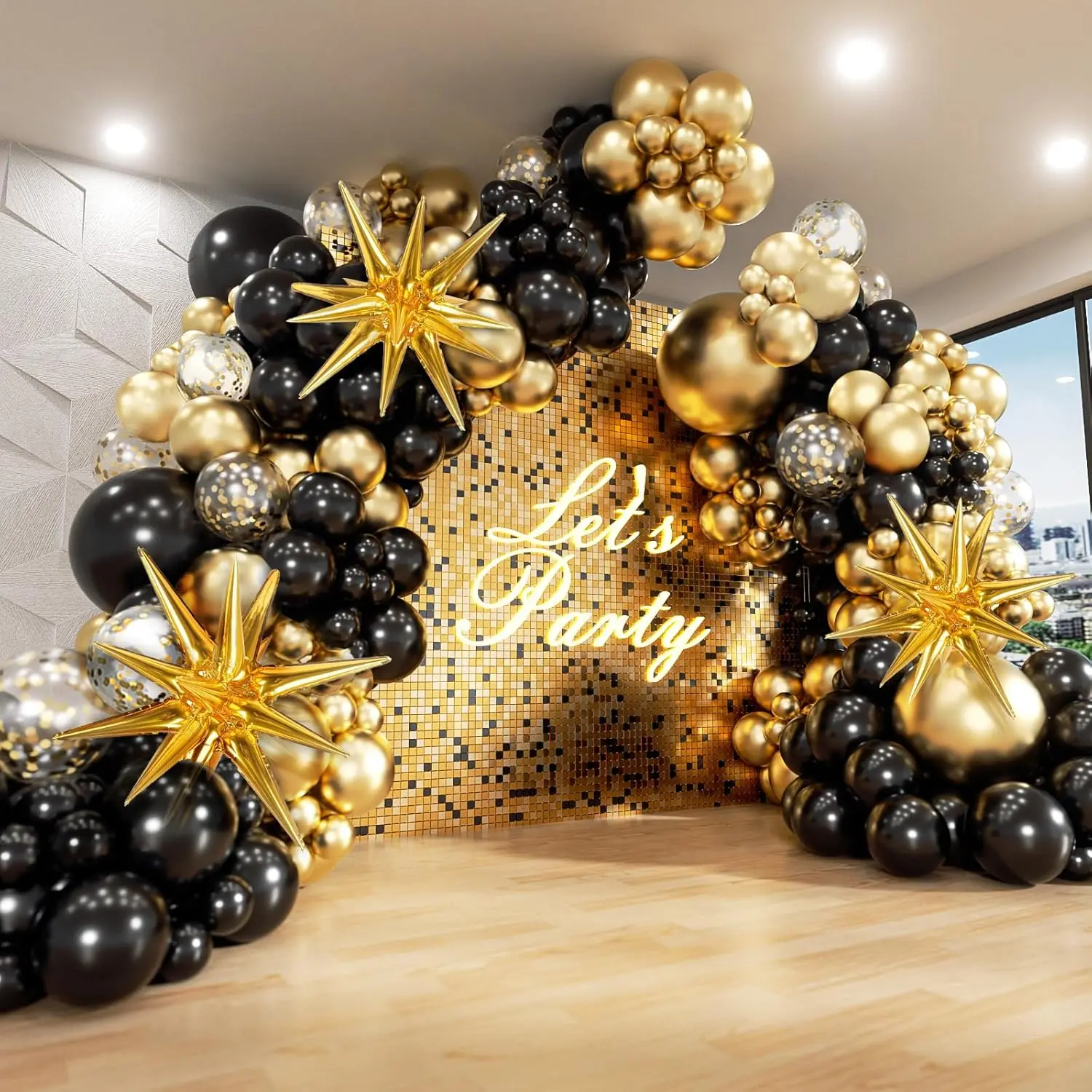 FOTIOMRG Luxury Black and Gold Metallic Garland Arch Kit with Pump, 132-Piece Confetti Latex Balloons (5/10/12/18in), Decor for Wedding, 2025 Graduation, 25th New Year Parties