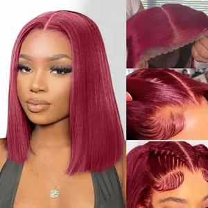 99j Burgundy Glueless Bob Wig Human Hair Pre Plucked Pre Cut 4x4 Lace Closure Bob Wigs 13x4 HD Lace Frontal Wig Glueless Short Straight Bob Human Hair Wigs