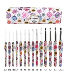 Crochet Hook Set with Storage Bag, 14Pcs/Set Flower Pattern Yarn Crochet with Soft Comfortable Grip, Knitting Hook for DIY Handmade Craft, Mother'S Day Gifts, Crochet Kit