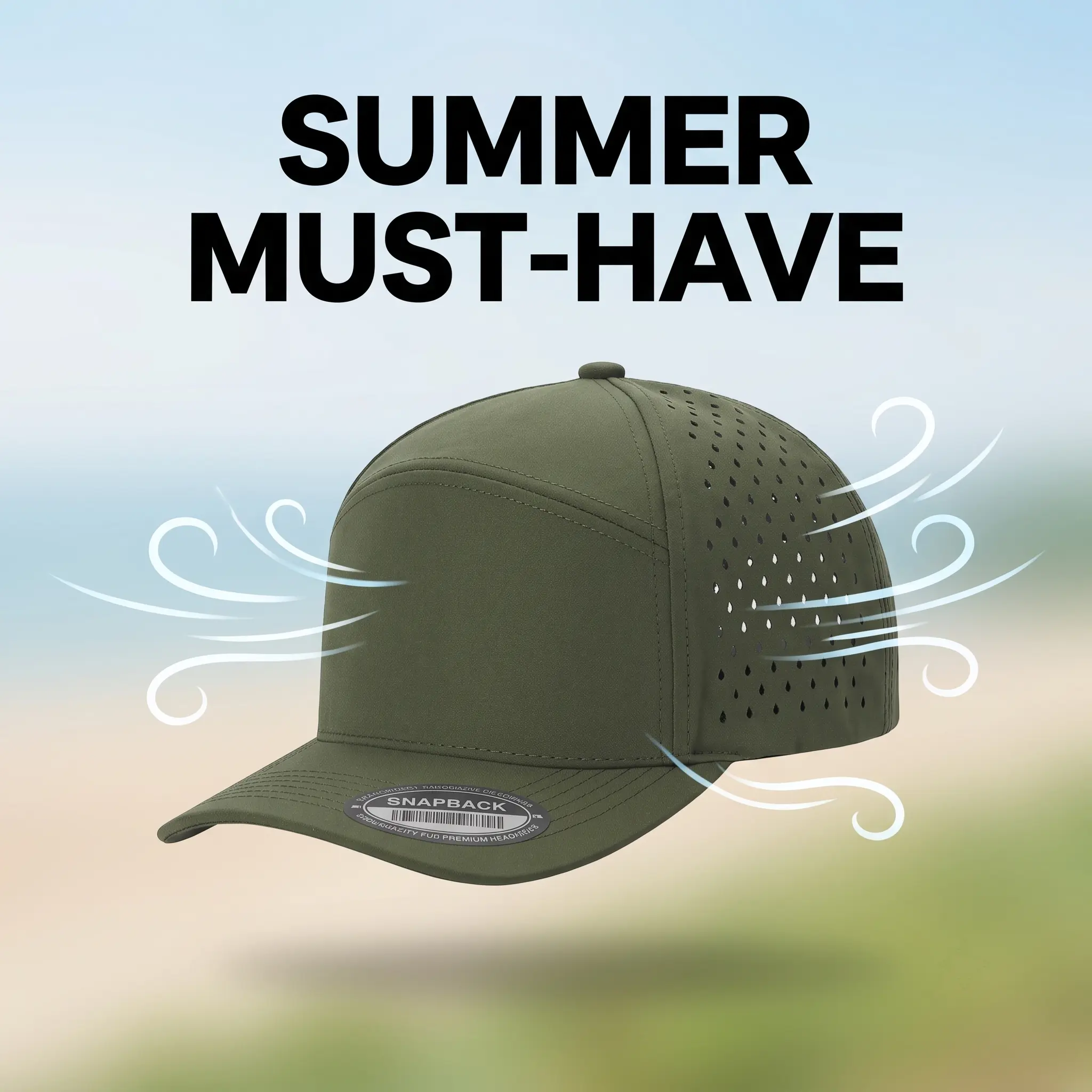 Olive Green Baseball Cap with Ventilation Design, Adjustable Perf. Panels, All-Day Comfort, All Seasons Fit for Most Sizes & Outdoor Sports, Unisex, Ventilated, Snapback Hats, Sporty Casual